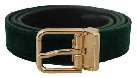 Green Velvet Leather Gold Metal Logo Belt Dolce & Gabbana
