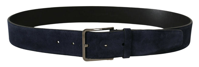 Navy Blue Velvet Leather Silver Logo Buckle Belt Dolce & Gabbana