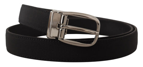 Black Grosgrain Leather Silver Logo Buckle Belt Dolce & Gabbana