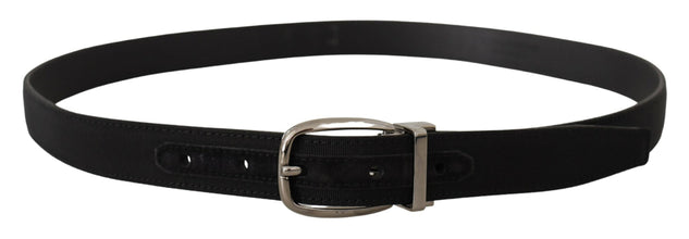 Black Grosgrain Leather Silver Logo Buckle Belt Dolce & Gabbana