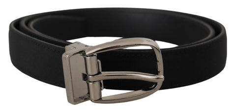 Black Grosgrain Leather Silver Logo Buckle Belt Dolce & Gabbana