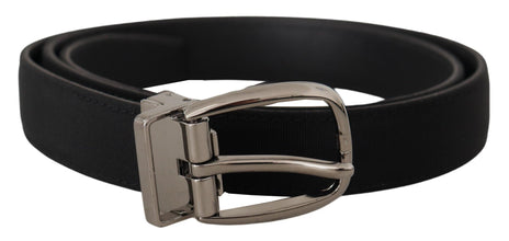 Black Grosgrain Leather Silver Logo Buckle Belt Dolce & Gabbana