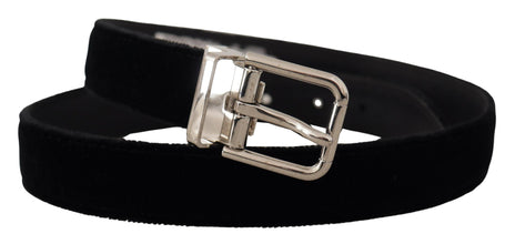 Black Velvet Silver Tone Metal Logo Buckle Belt Dolce & Gabbana