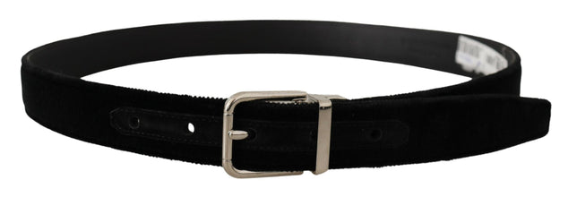 Black Velvet Silver Tone Metal Logo Buckle Belt Dolce & Gabbana