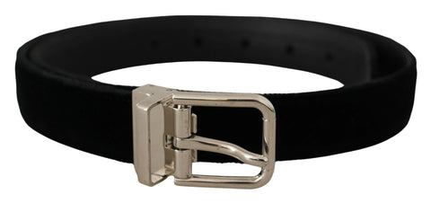 Black Velvet Silver Tone Metal Logo Buckle Belt Dolce & Gabbana