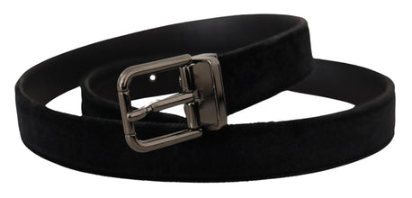 Black Velvet Silver Tone Logo Metal Buckle Belt Dolce & Gabbana