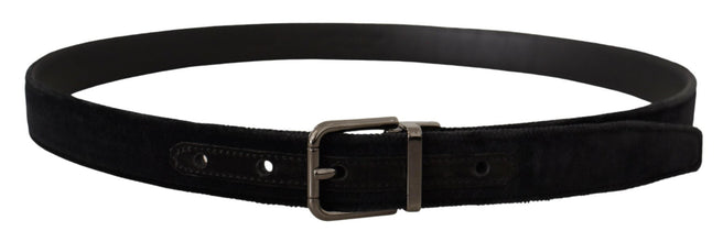 Black Velvet Silver Tone Logo Metal Buckle Belt Dolce & Gabbana