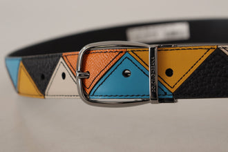 Multicolor Leather Silver Tone Logo Buckle Belt Dolce & Gabbana