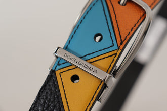 Multicolor Leather Silver Tone Logo Buckle Belt Dolce & Gabbana