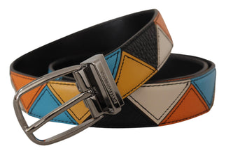Multicolor Leather Silver Tone Logo Buckle Belt Dolce & Gabbana