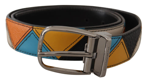 Multicolor Leather Silver Tone Logo Buckle Belt Dolce & Gabbana