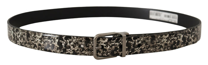 Black Marble Print Leather Silver Logo Buckle Belt Dolce & Gabbana