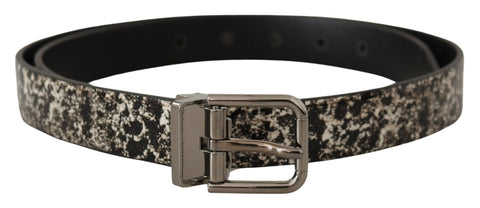 Black Marble Print Leather Silver Logo Buckle Belt Dolce & Gabbana