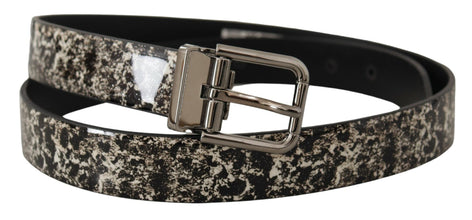 Black Marble Print Leather Silver Logo Buckle Belt Dolce & Gabbana