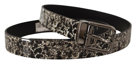 Black Marble Print Leather Gray Logo Belt Dolce & Gabbana