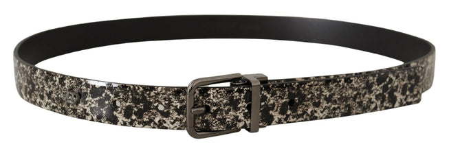 Black Marble Print Leather Gray Logo Belt Dolce & Gabbana