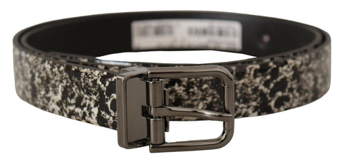Black Marble Print Leather Gray Logo Belt Dolce & Gabbana