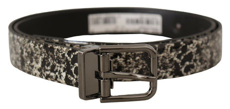 Black Marble Print Leather Gray Logo Belt Dolce & Gabbana