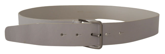 White Leather Wide Silver Metal Buckle Belt Dolce & Gabbana