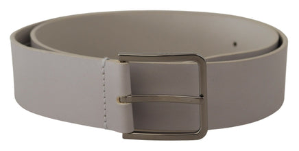 White Leather Wide Silver Metal Buckle Belt Dolce & Gabbana
