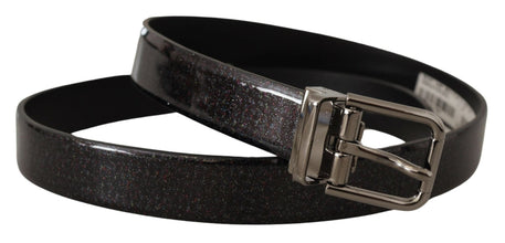 Black Vernice Puntinata Leather Silver Tone Metal Belt Dolce & Gabbana