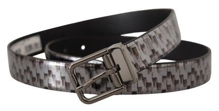 Gray Herringbone Leather Gray 3D Metal Buckle Belt Dolce & Gabbana