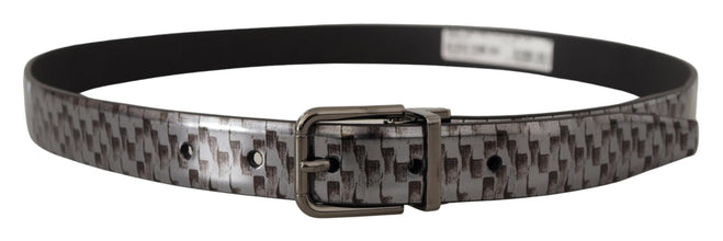 Gray Herringbone Leather Gray 3D Metal Buckle Belt Dolce & Gabbana