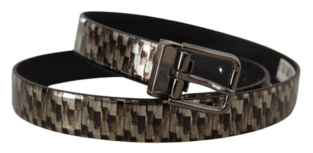 Brown Herringbone Leather Gray Belt Dolce & Gabbana