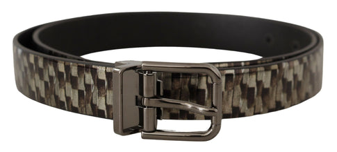 Brown Herringbone Leather Gray Belt Dolce & Gabbana