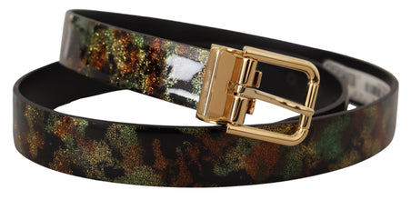 Black Green Leather Bronze Metal Buckle Belt Dolce & Gabbana