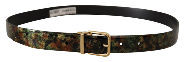Black Green Leather Bronze Metal Buckle Belt Dolce & Gabbana
