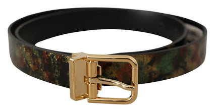 Black Green Leather Bronze Metal Buckle Belt Dolce & Gabbana