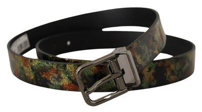 Black Sparkling Leather Black Metal Buckle Belt Dolce & Gabbana