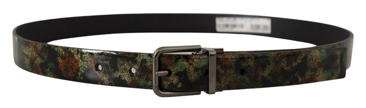 Black Sparkling Leather Black Metal Buckle Belt Dolce & Gabbana