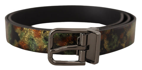 Black Sparkling Leather Black Metal Buckle Belt Dolce & Gabbana