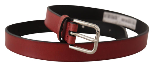 Maroon Vitello Leather Silver Metal Belt Dolce & Gabbana