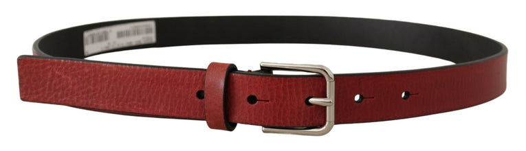 Maroon Vitello Leather Silver Metal Belt Dolce & Gabbana