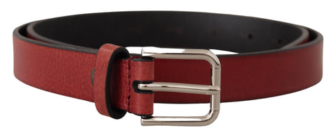 Maroon Vitello Leather Silver Metal Belt Dolce & Gabbana