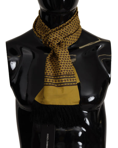 Yellow Patterned Silk Neck Wrap Fringe Scarf Dolce & Gabbana
