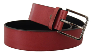 Maroon Vitello Silver Metal Logo Buckle Belt Dolce & Gabbana