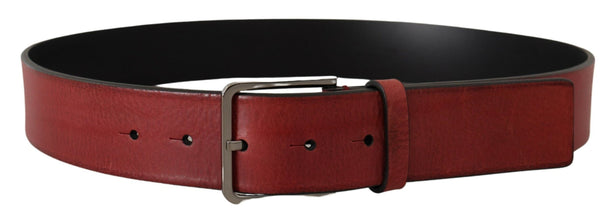 Maroon Vitello Silver Metal Logo Buckle Belt Dolce & Gabbana