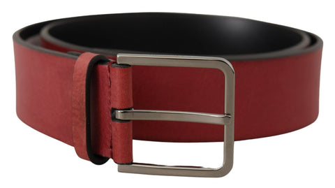 Maroon Vitello Silver Metal Logo Buckle Belt Dolce & Gabbana