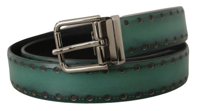 Green Giotto Leather Silver Metal Buckle Belt Dolce & Gabbana