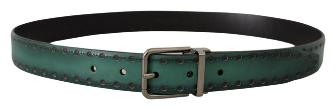 Green Giotto Leather Silver Metal Buckle Belt Dolce & Gabbana