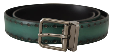 Green Giotto Leather Silver Metal Buckle Belt Dolce & Gabbana