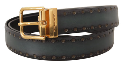 Green Perforated Leather Brass Metal Belt Dolce & Gabbana