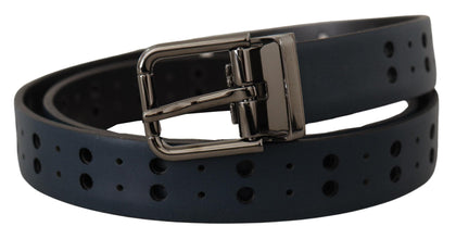 Blue Perforated Skinny Leather Metal Buckle Belt Dolce & Gabbana