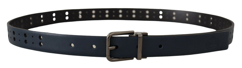 Blue Perforated Skinny Leather Metal Buckle Belt Dolce & Gabbana