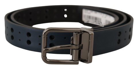 Blue Perforated Skinny Leather Metal Buckle Belt Dolce & Gabbana