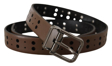 Dark Brown Perforated Leather Metal Belt Dolce & Gabbana